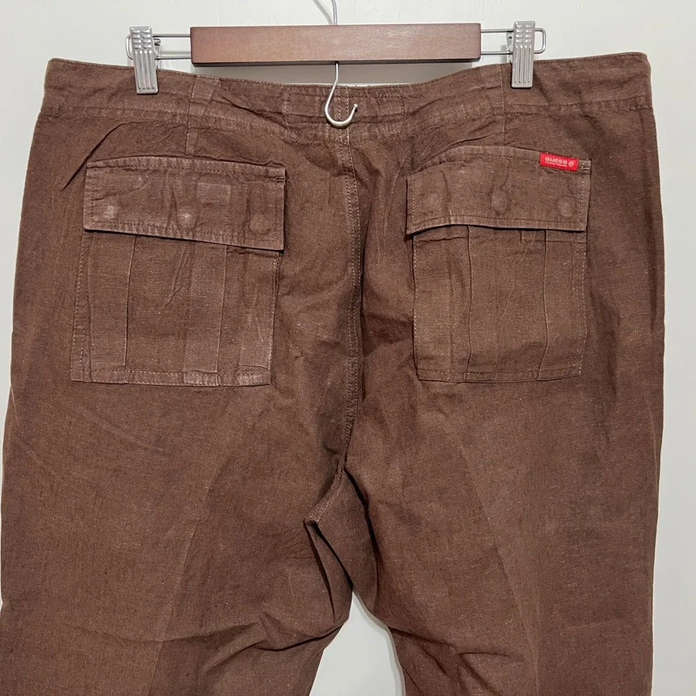 Vintage Guess Jeans Brown Linen Cargo Pants Size 36 Gorp Streetwear Y2K Made USA
